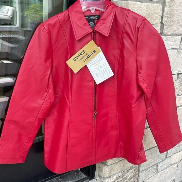 New w/tags genuine leather zip front jacket small blazer coat red - Picture 1 of 13